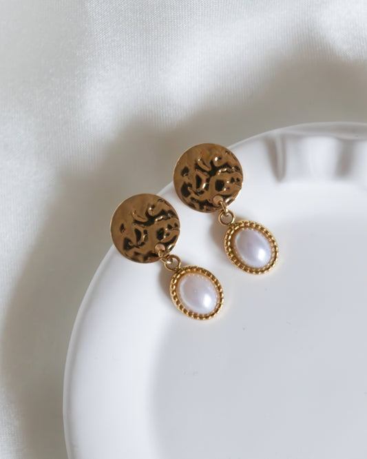 SERMENT | Boucles d'oreilles puces texturées et pendentif