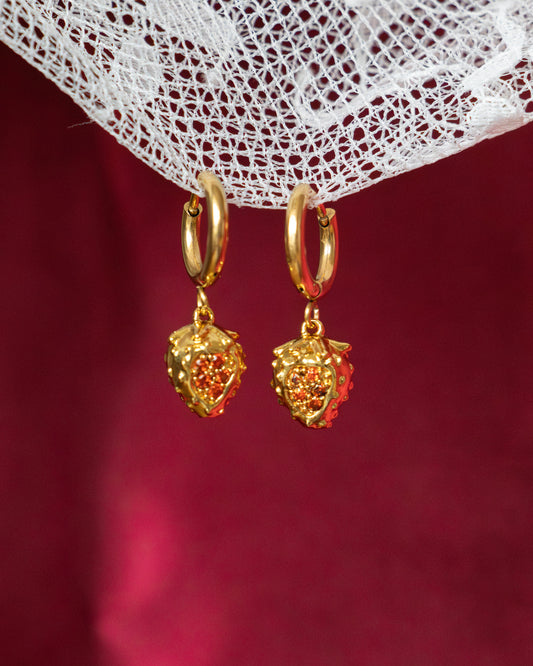 DOUCEUR | Boucles d'oreilles créoles inox et pendentifs fraises