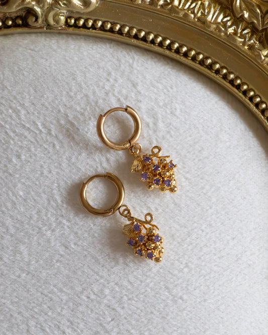 ABONDANCE | Boucles d'oreilles créoles en acier inoxydable et pendentifs raisins